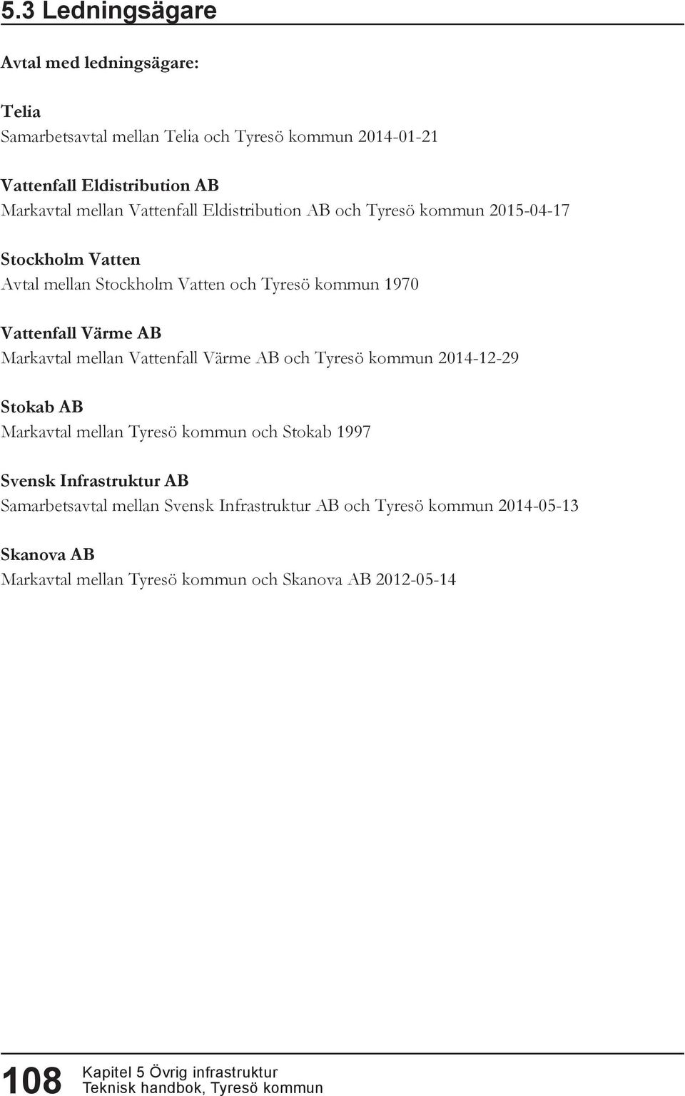 Värme AB Markavtal mellan Vattenfall Värme AB och Tyresö kommun 2014-12-29 Stokab AB Markavtal mellan Tyresö kommun och Stokab 1997 Svensk
