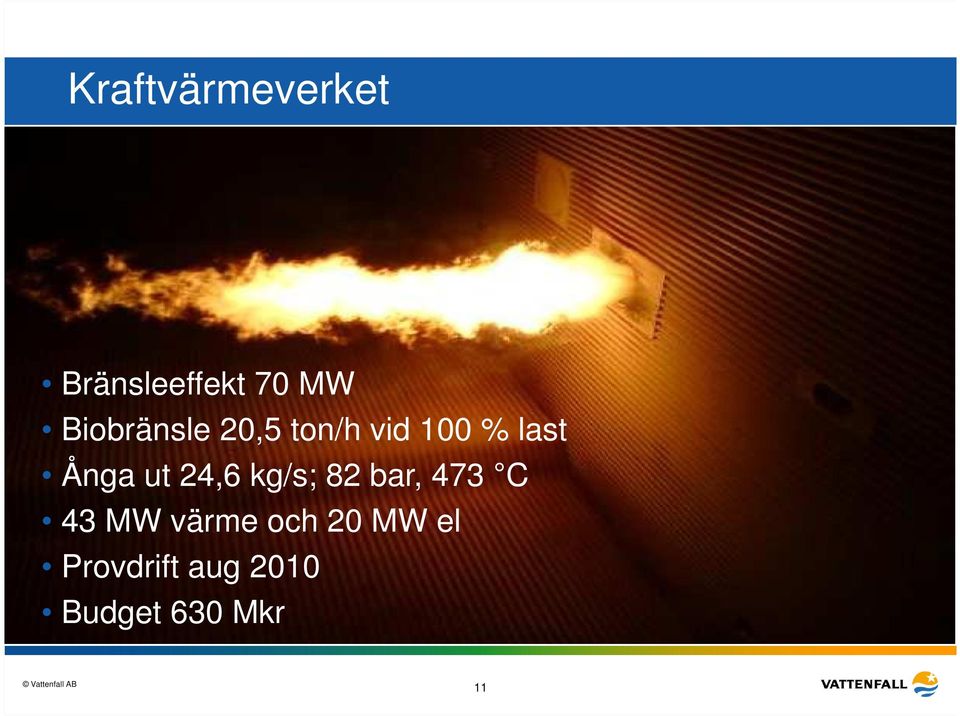 ut 24,6 kg/s; 82 bar, 473 C 43 MW värme