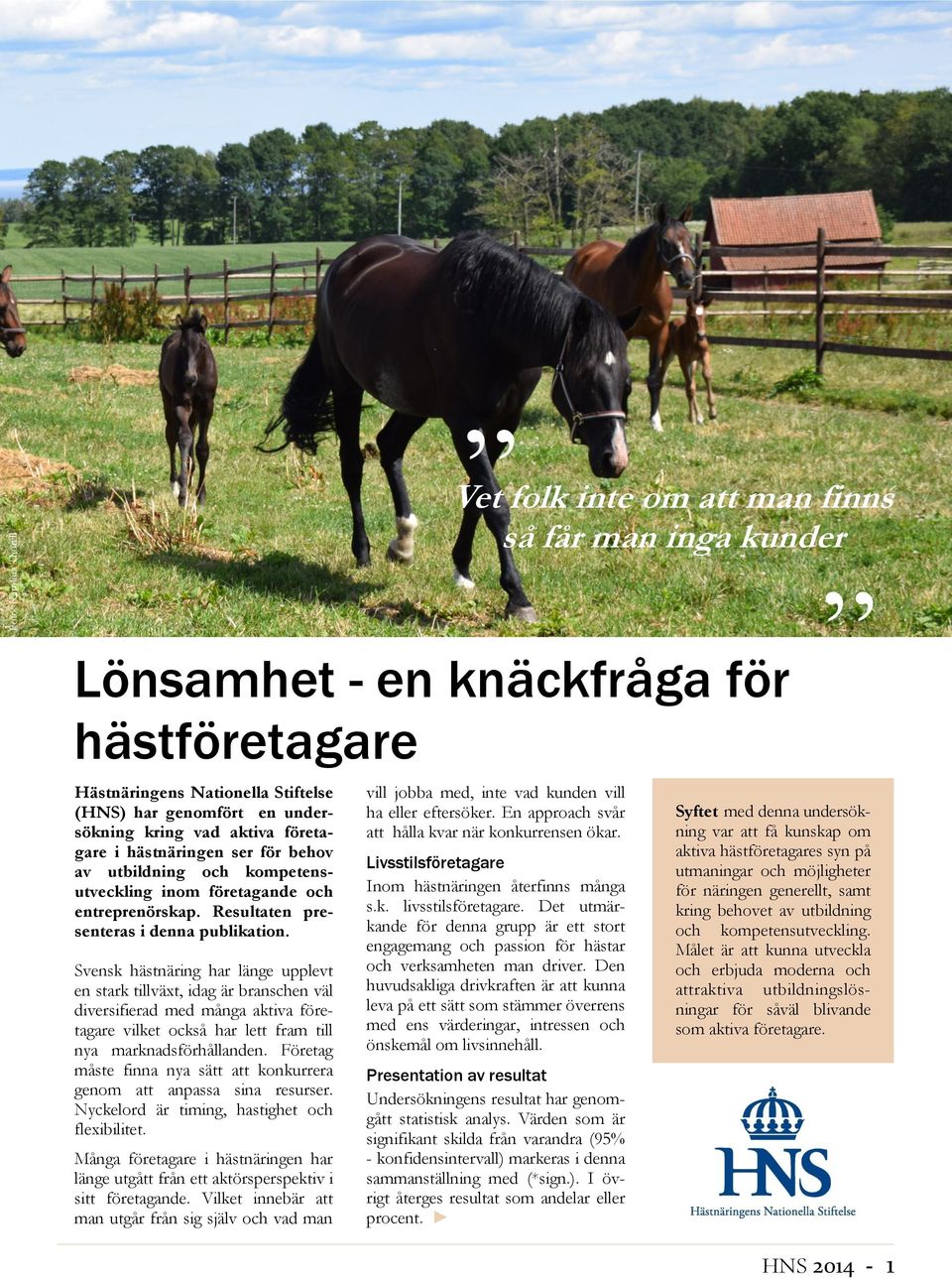 Svensk hästnäring har länge upplevt en stark tillväxt, idag är branschen väl diversifierad med många aktiva företagare vilket också har lett fram till nya marknadsförhållanden.
