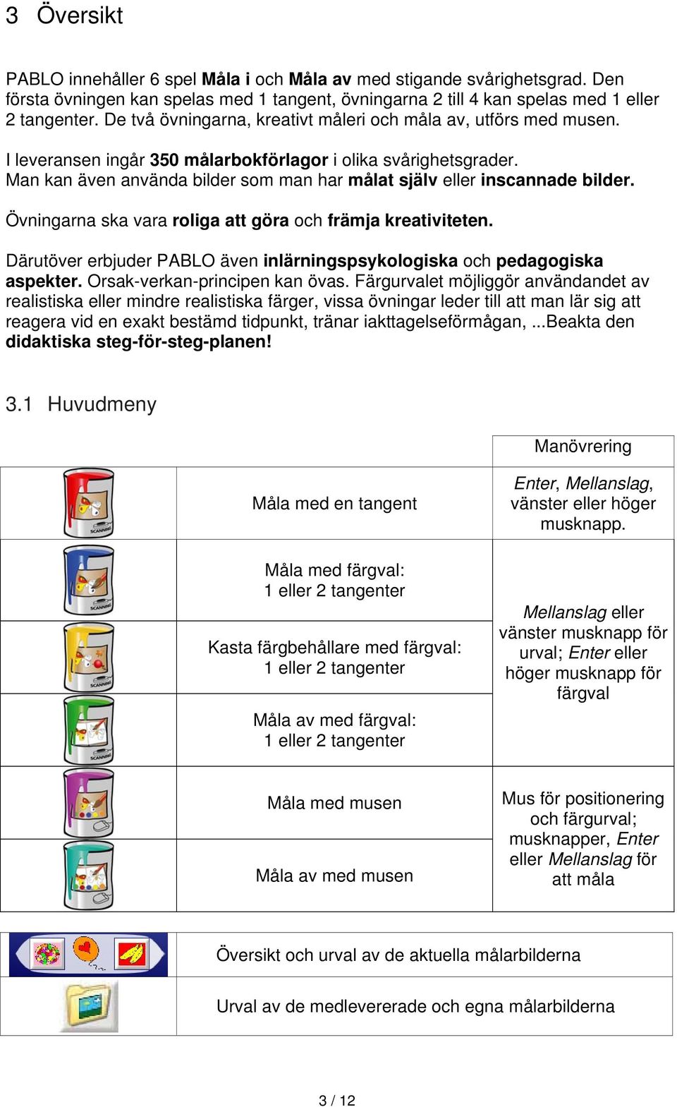 Man kan även använda bilder som man har målat själv eller inscannade bilder. Övningarna ska vara roliga att göra och främja kreativiteten.