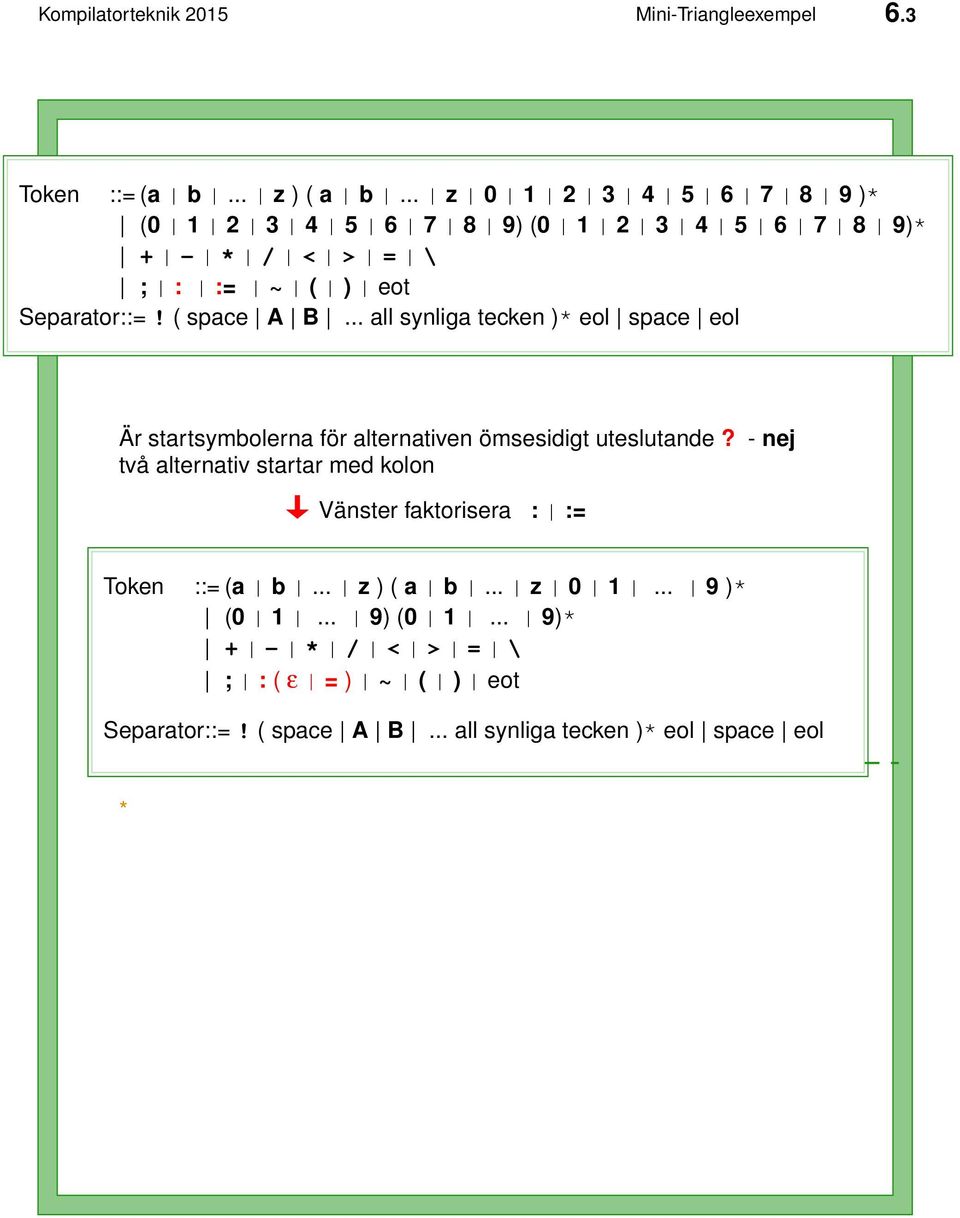 ( space A B... all synliga tecken )* eol space eol Är startsymbolerna för alternativen ömsesidigt uteslutande?