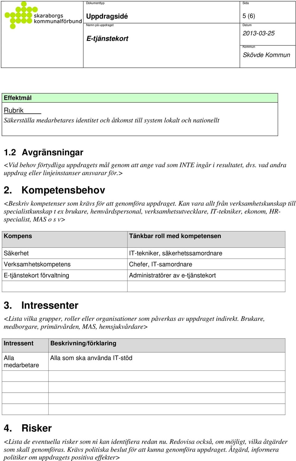 Kompetensbehov <Beskriv kompetenser som krävs för att genomföra uppdraget.