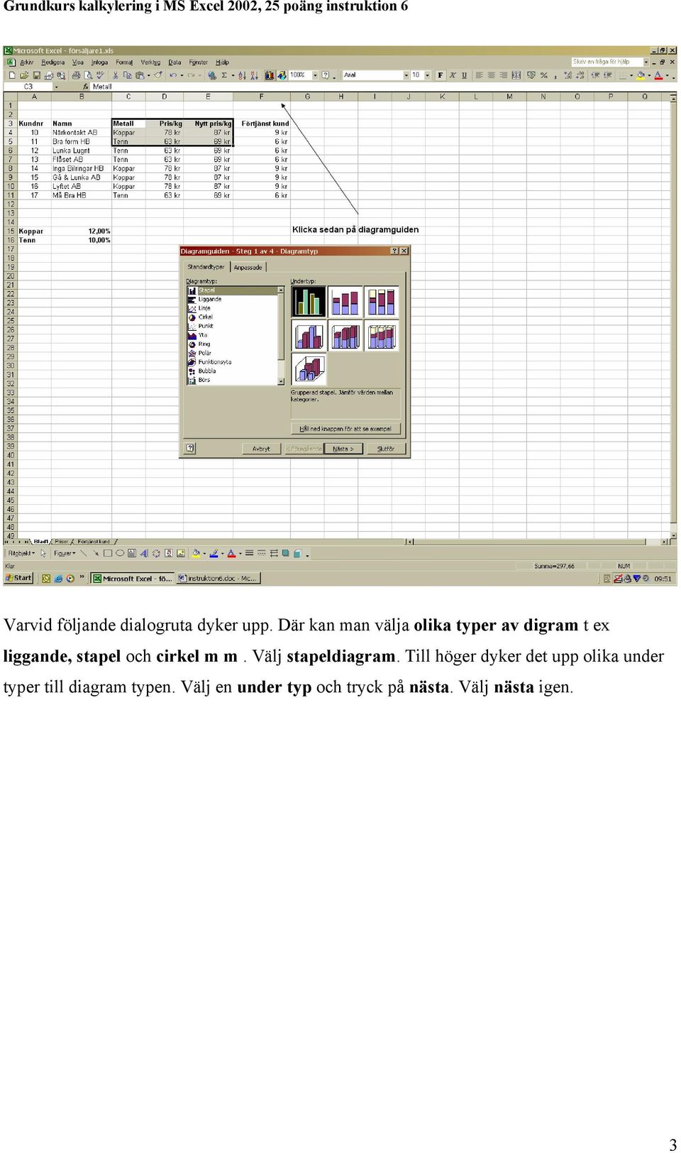 och cirkel m m. Välj stapeldiagram.