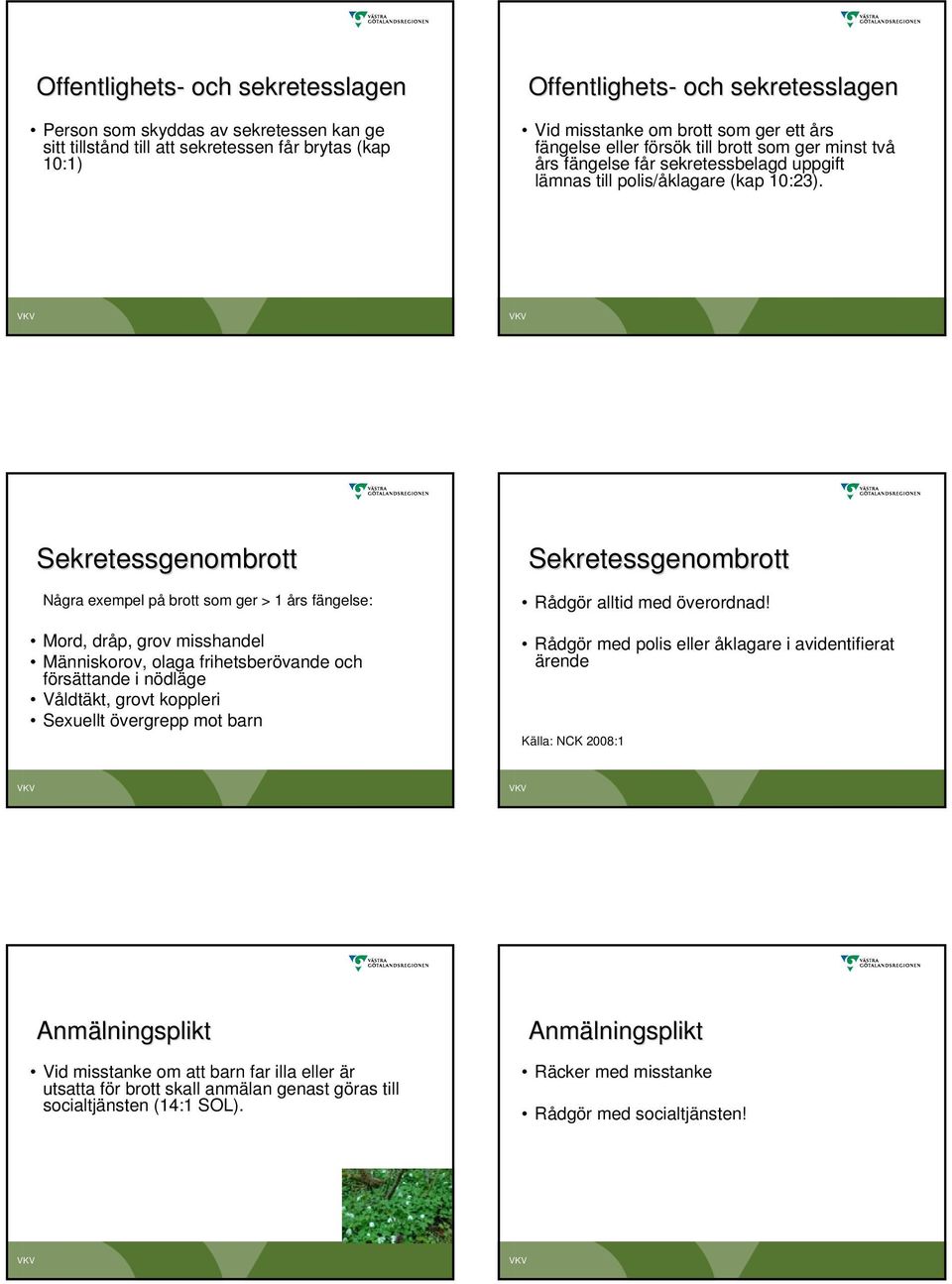 Sekretessgenombrott Några exempel på brott som ger > 1 års fängelse: Mord, dråp, grov misshandel Människorov, olaga frihetsberövande och försättande i nödläge Våldtäkt, grovt koppleri Sexuellt