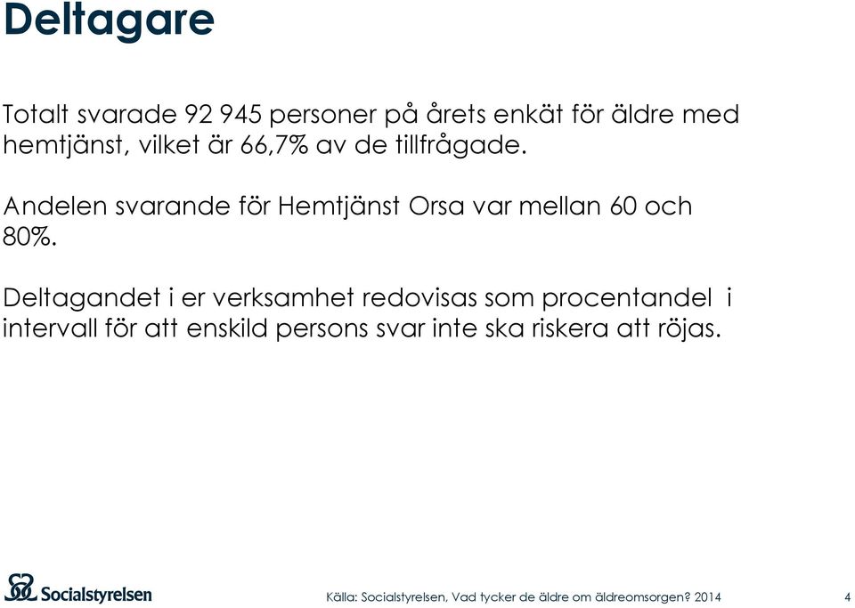 Deltagandet i er verksamhet redovisas som procentandel i intervall för att enskild persons