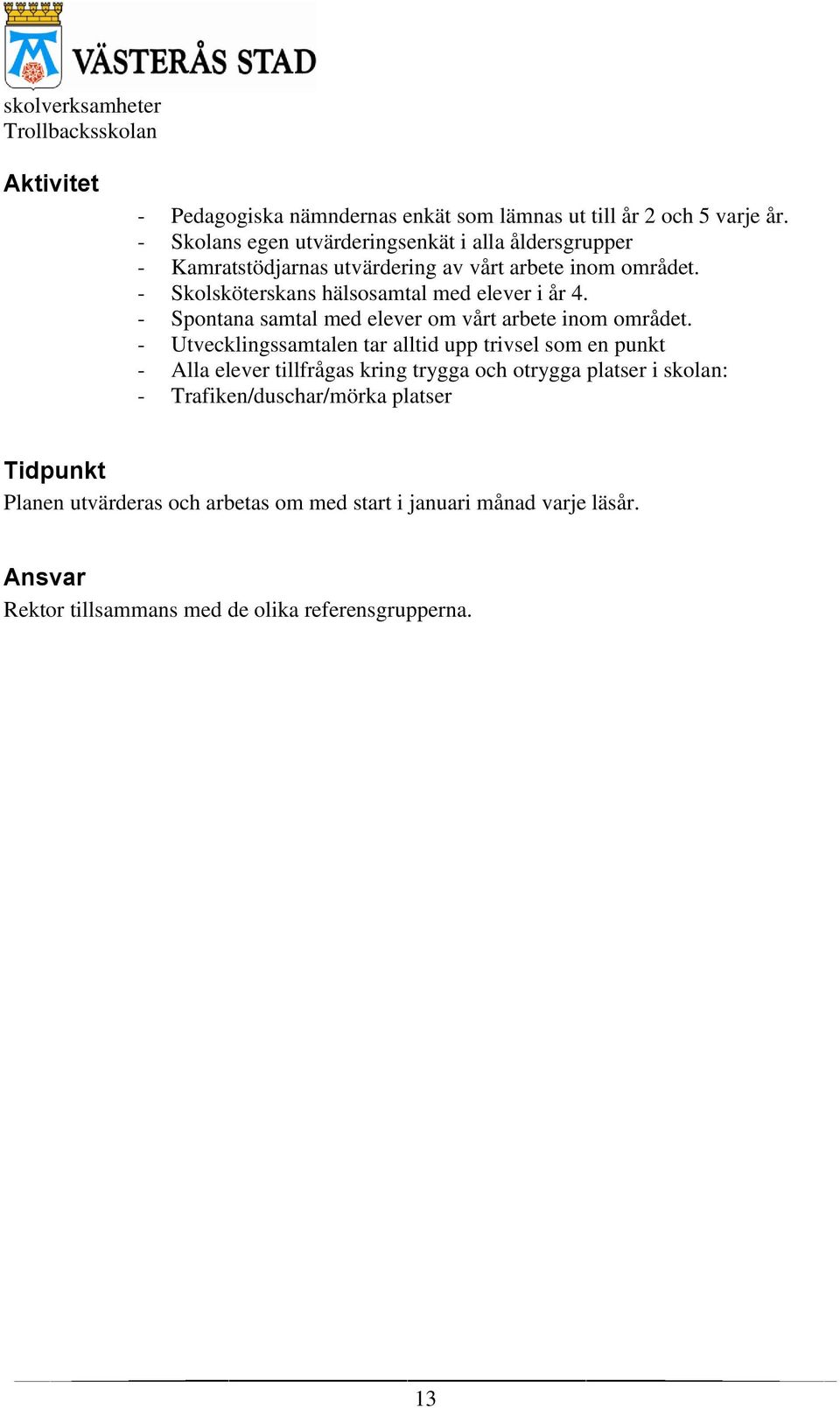 - Skolsköterskans hälsosamtal med elever i år 4. - Spontana samtal med elever om vårt arbete inom området.