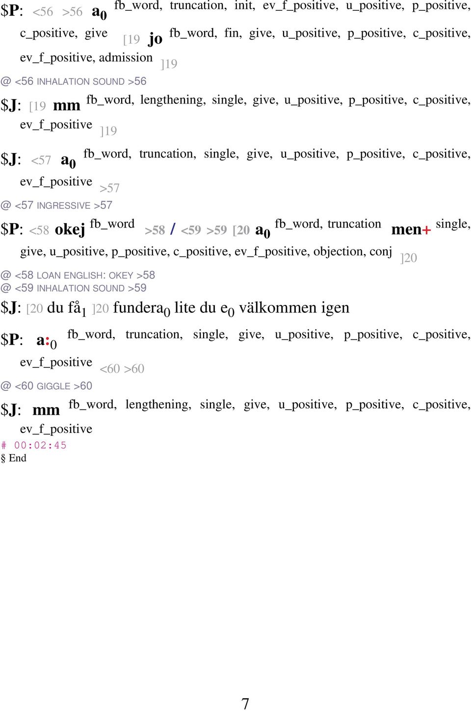 <59 >59 [20 a 0 fb_word, truncation men+ single, give, u_positive, p_positive, c_positive,, objection, conj @ <58 LOAN ENGLISH: OKEY >58 @ <59 INHALATION SOUND >59 $J: [20