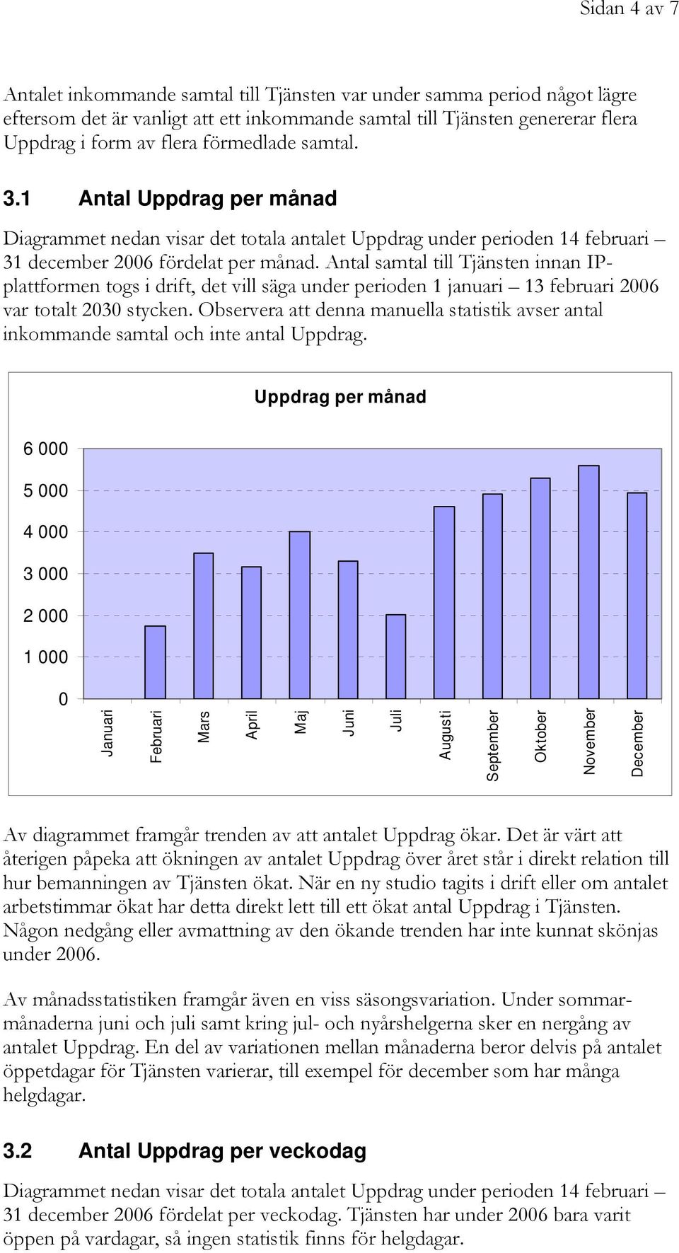 Antal samtal till Tjänsten innan IPplattformen togs i drift, det vill säga under perioden 1 januari 13 februari 2006 var totalt 2030 stycken.