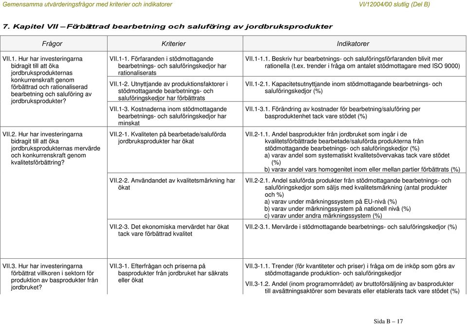 Hur har investeringarna bidragit till att öka jordbruksprodukternas mervärde och konkurrenskraft genom kvalitetsförbättring? VII.1-1.