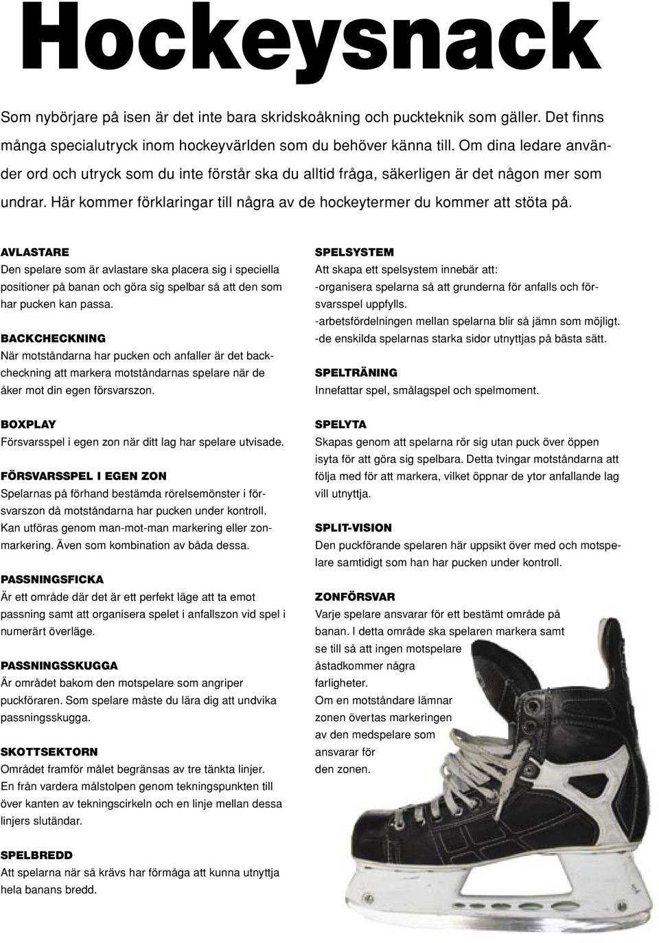 AVLASTARE Den spelare som är avlastare ska placera sig i speciella positioner på banan och göra sig spelbar så att den som har pucken kan passa.