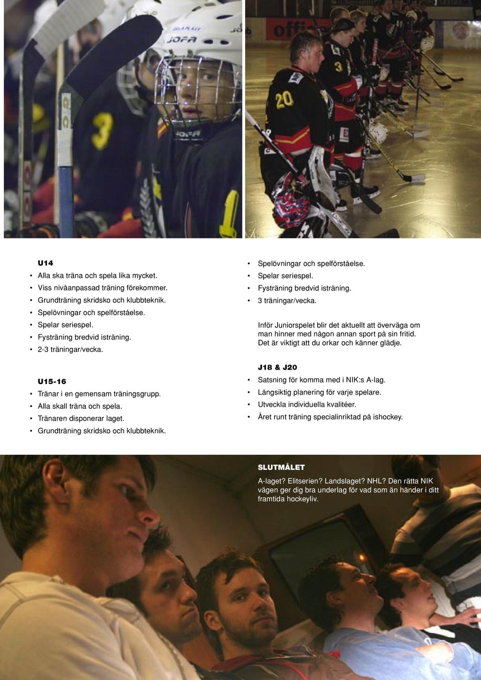 Spelar seriespel. Fysträning bredvid isträning. 3 träningar/vecka. Inför Juniorspelet blir det aktuellt att överväga om man hinner med någon annan sport på sin fritid.