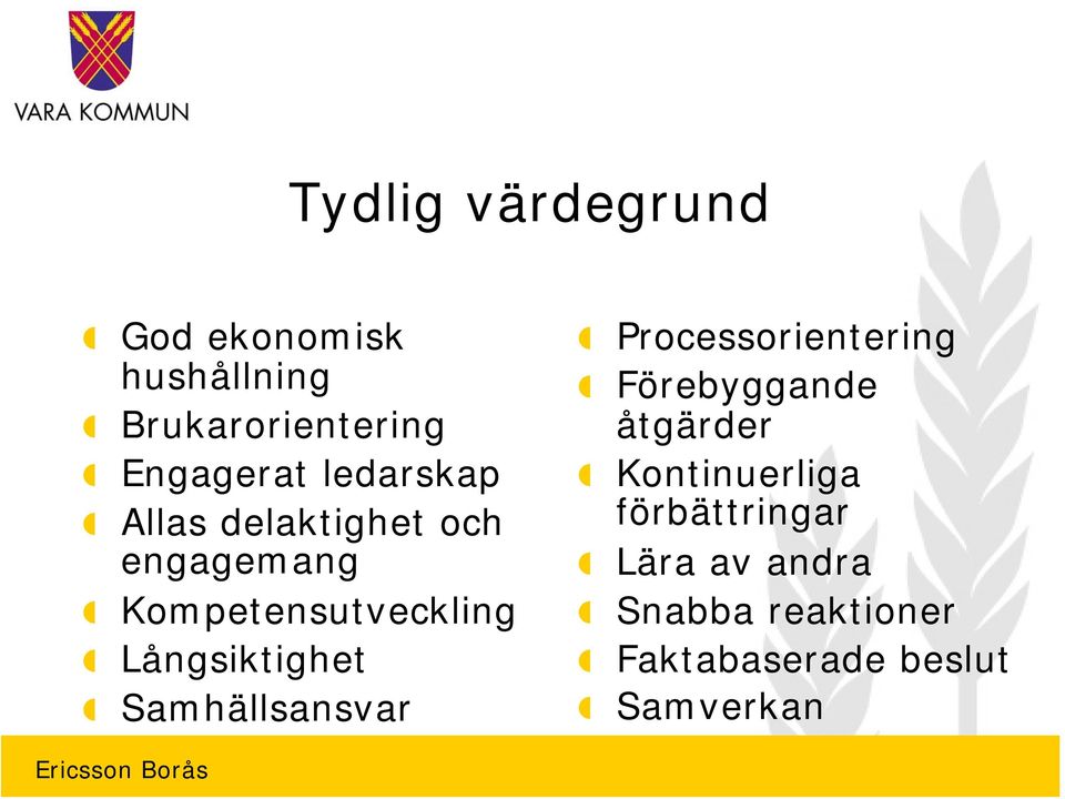 Långsiktighet Samhällsansvar Processorientering Förebyggande åtgärder