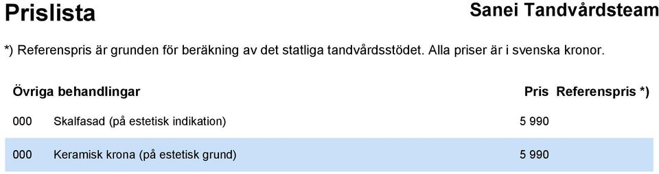 (på estetisk indikation) 5 990