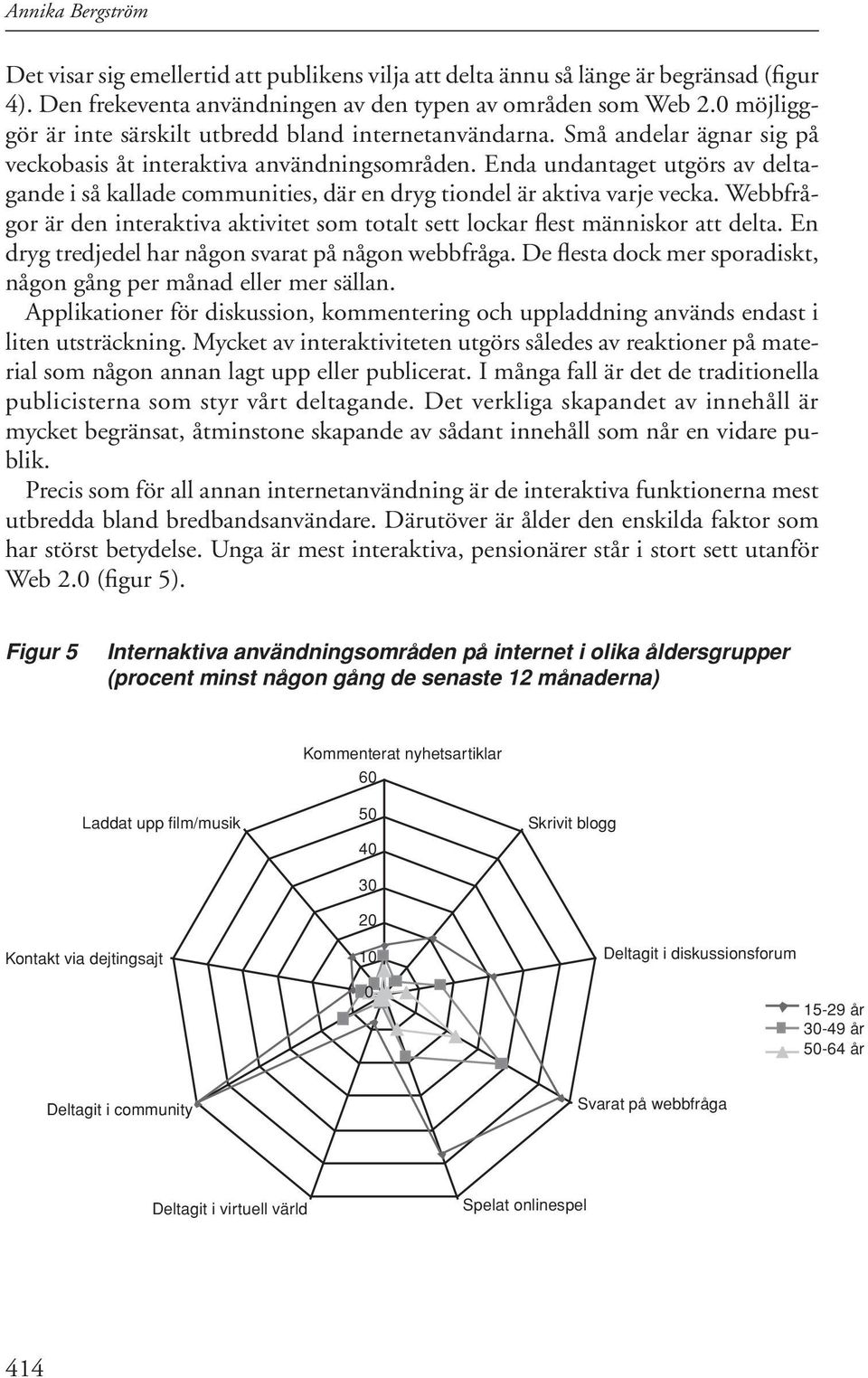 Enda undantaget utgörs av deltagande i så kallade communities, där en dryg tiondel är aktiva varje vecka. Webbfrågor är den interaktiva aktivitet som totalt sett lockar flest människor att delta.