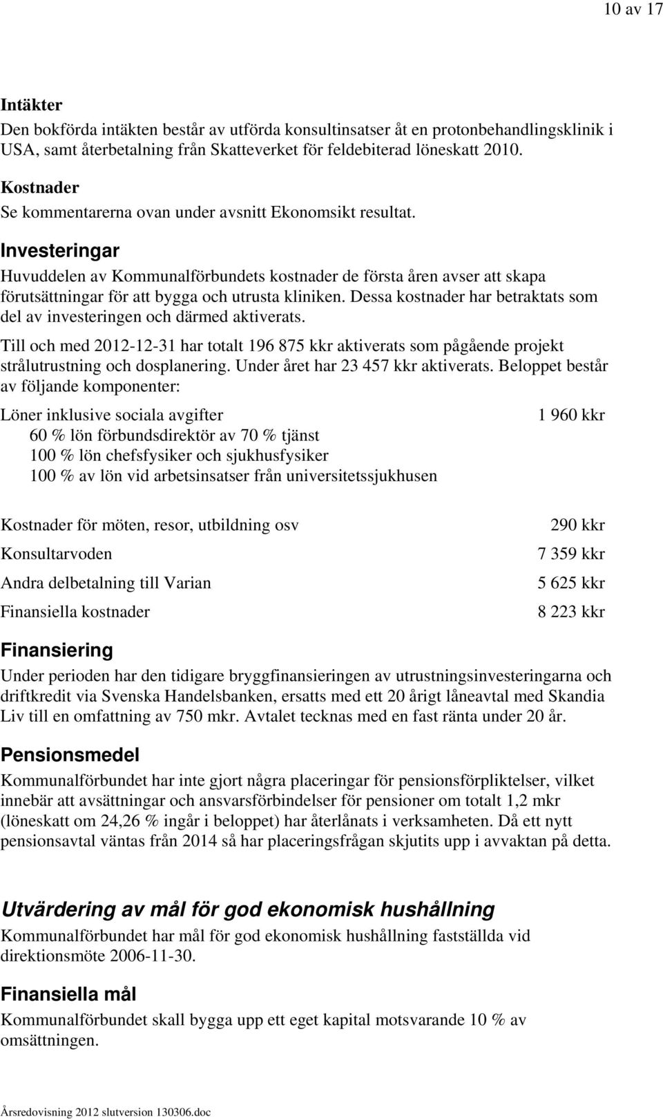 Investeringar Huvuddelen av Kommunalförbundets kostnader de första åren avser att skapa förutsättningar för att bygga och utrusta kliniken.