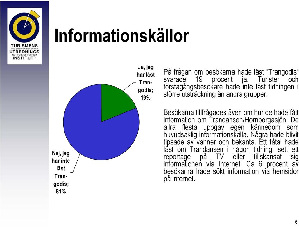 Nej, jag har inte läst Trangodis; 81% Besökarna tillfrågades även om hur de hade fått information om Trandansen/Hornborgasjön.