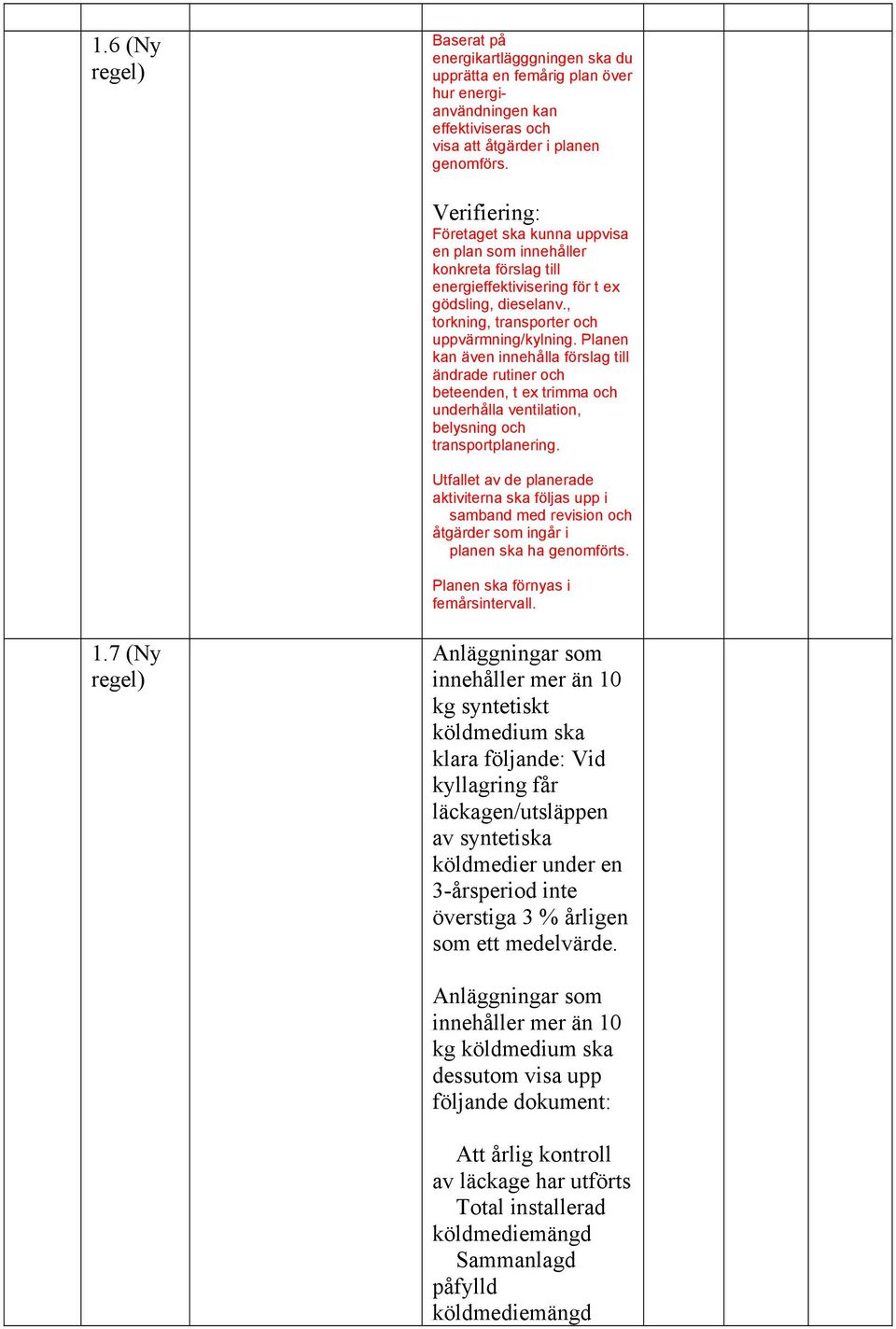 Planen kan även innehålla förslag till ändrade rutiner och beteenden, t ex trimma och underhålla ventilation, belysning och transportplanering.