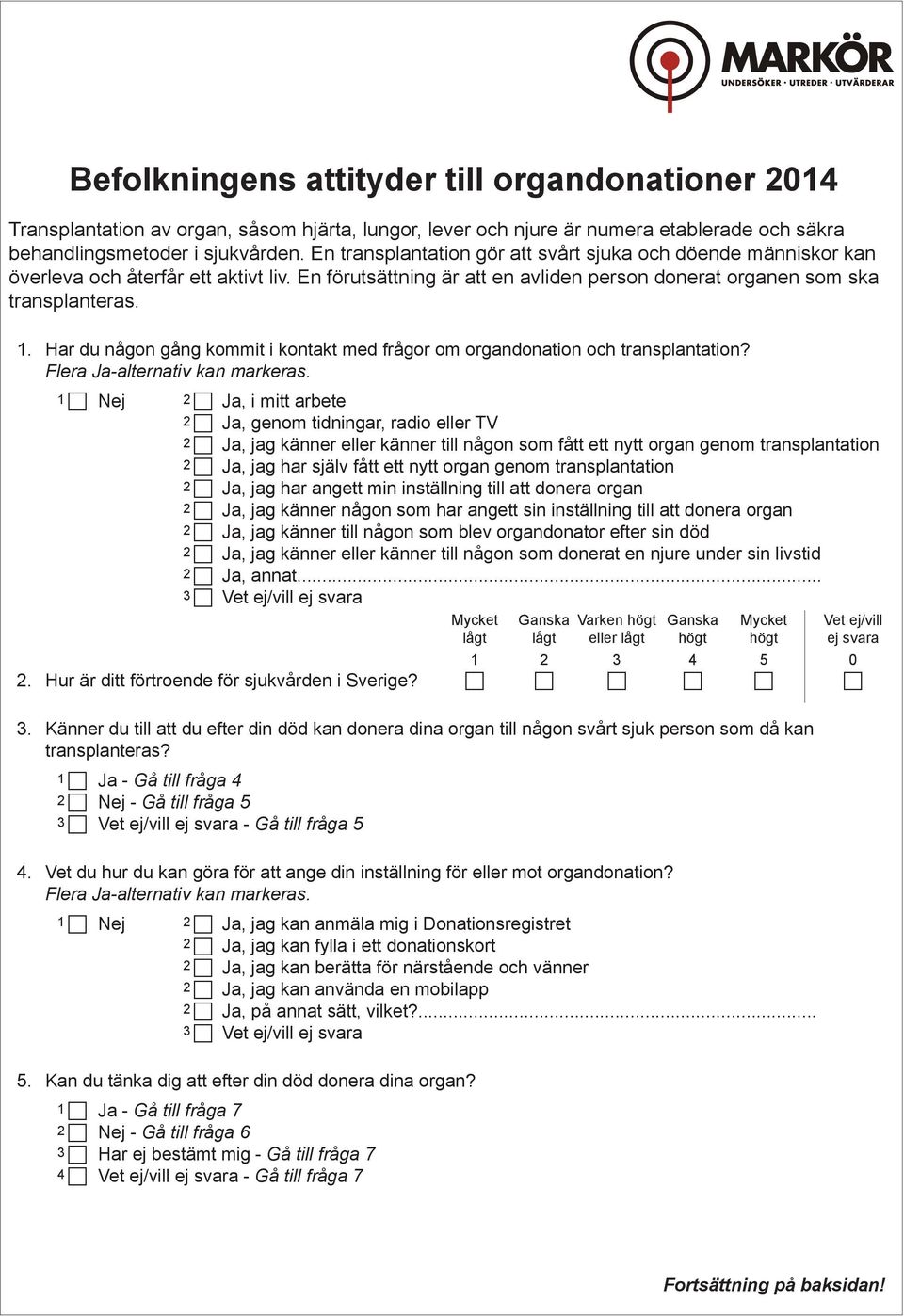 Har du någon gång kommit i kontakt med frågor om organdonation och transplantation? Flera Ja-alternativ kan markeras.