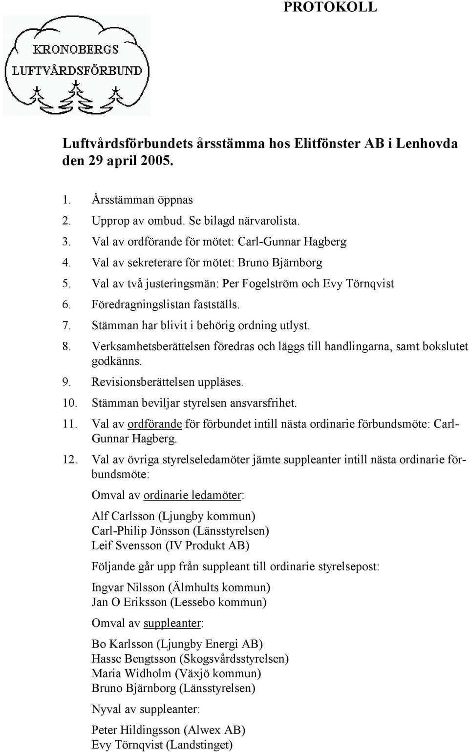 Stämman har blivit i behörig ordning utlyst. 8. Verksamhetsberättelsen föredras och läggs till handlingarna, samt bokslutet godkänns. 9. Revisionsberättelsen uppläses. 10.