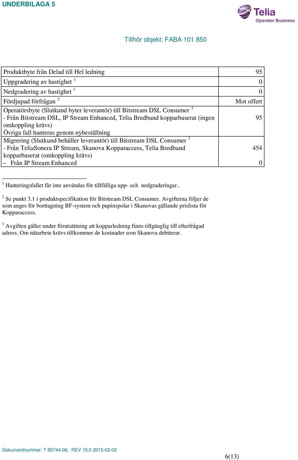 Consumer 3 - Från TeliaSonera IP Stream, Skanova Kopparaccess, Telia Bredband kopparbaserat (omkoppling krävs) - Från IP Stream Enhanced Mot offert 95 454 0 1 Hanteringsfallet får inte användas för