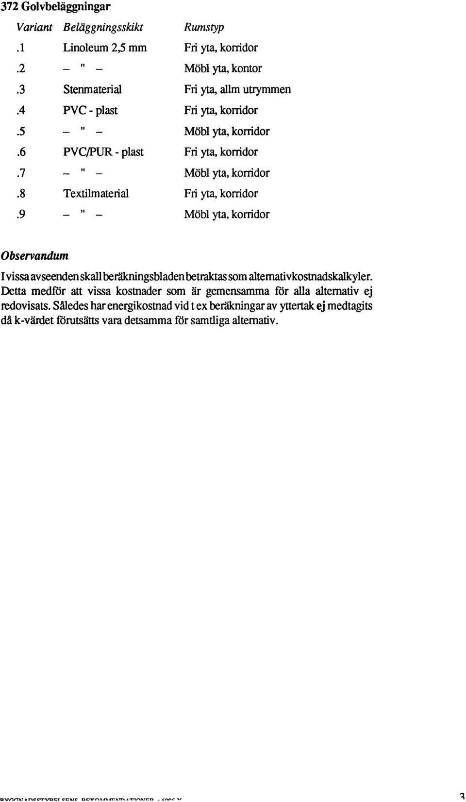 9 - " - Möbl yta, konrdor Observandum vssa avseenden skall be " ' ngsbladen betraktassom altematvkostnadskalkyler.
