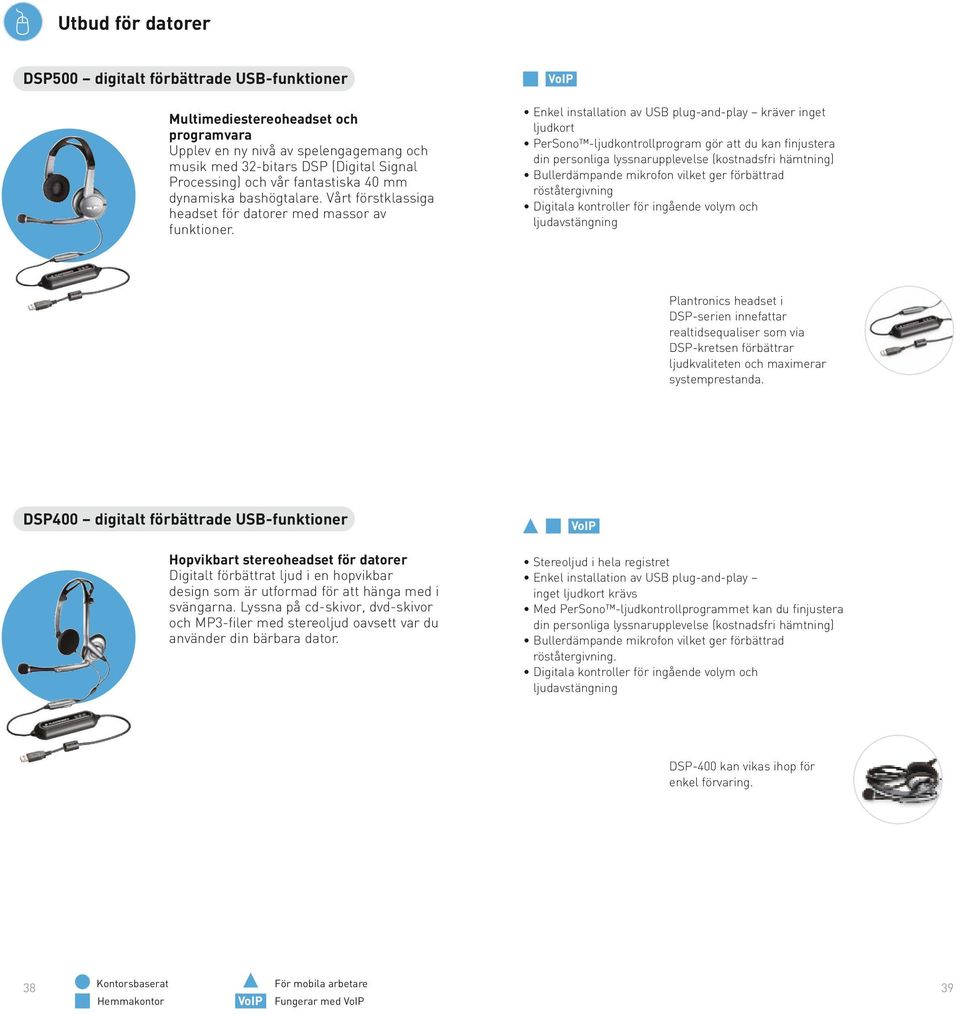 Enkel installation av USB plug-and-play kräver inget ljudkort PerSono -ljudkontrollprogram gör att du kan finjustera din personliga lyssnarupplevelse (kostnadsfri hämtning) Bullerdämpande mikrofon