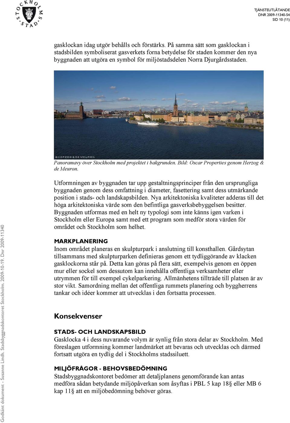 Panoramavy över Stockholm med projektet i bakgrunden. Bild: Oscar Properties genom Herzog & de Meuron.
