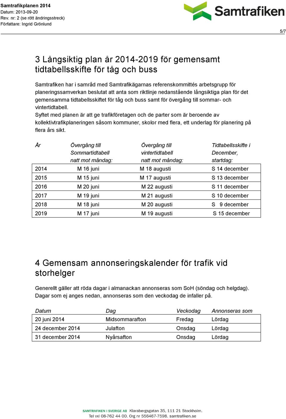 Syftet med planen är att ge trafikföretagen och de parter som är beroende av kollektivtrafikplaneringen såsom kommuner, skolor med flera, ett underlag för planering på flera års sikt.