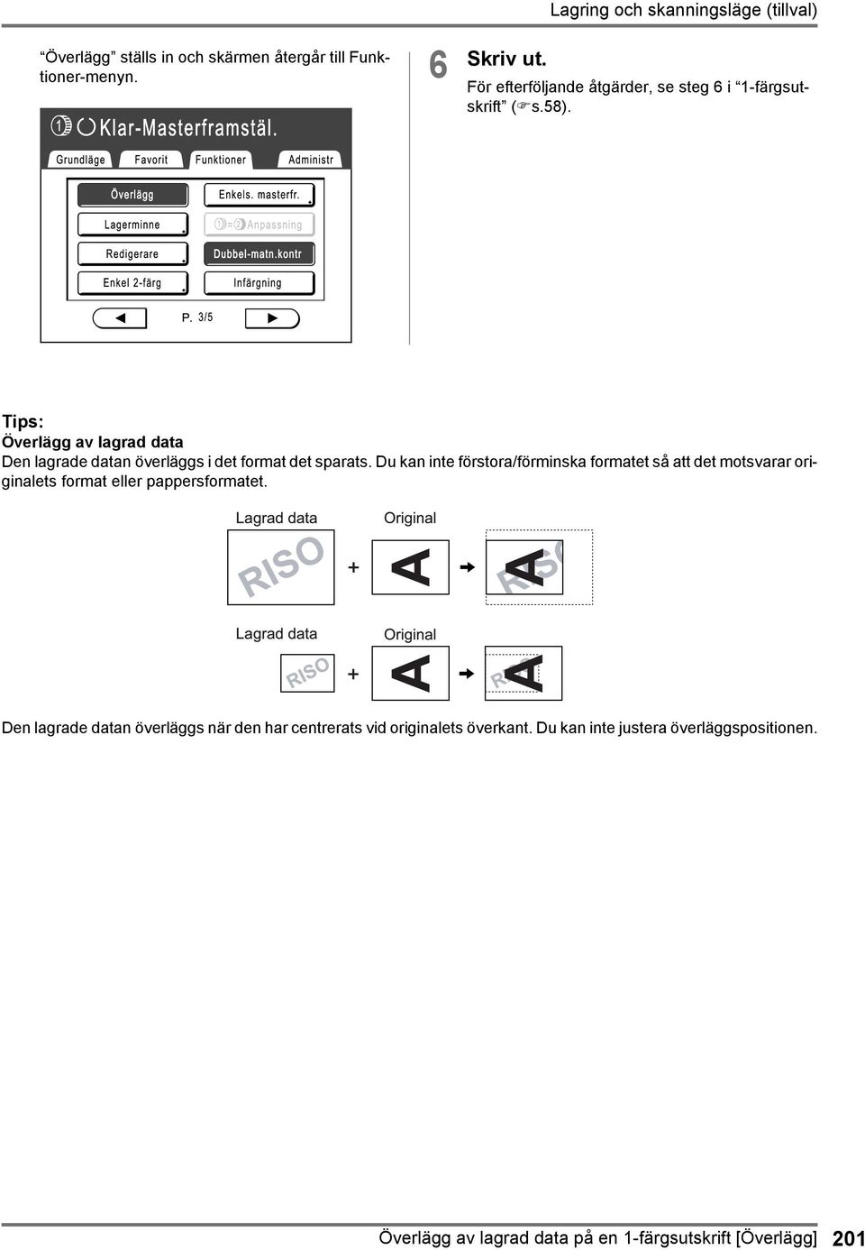 Tips: Överlägg av lagrad data Den lagrade datan överläggs i det format det sparats.