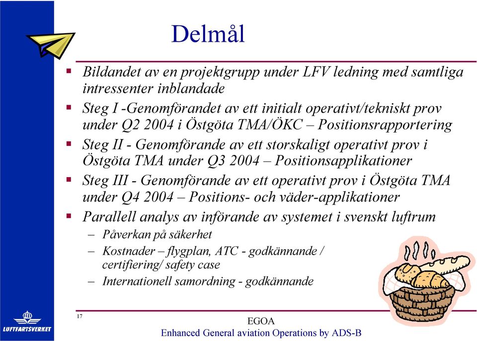 Positionsapplikationer Steg III - Genomförande av ett operativt prov i Östgöta TMA under Q4 2004 Positions- och väder-applikationer Parallell analys av