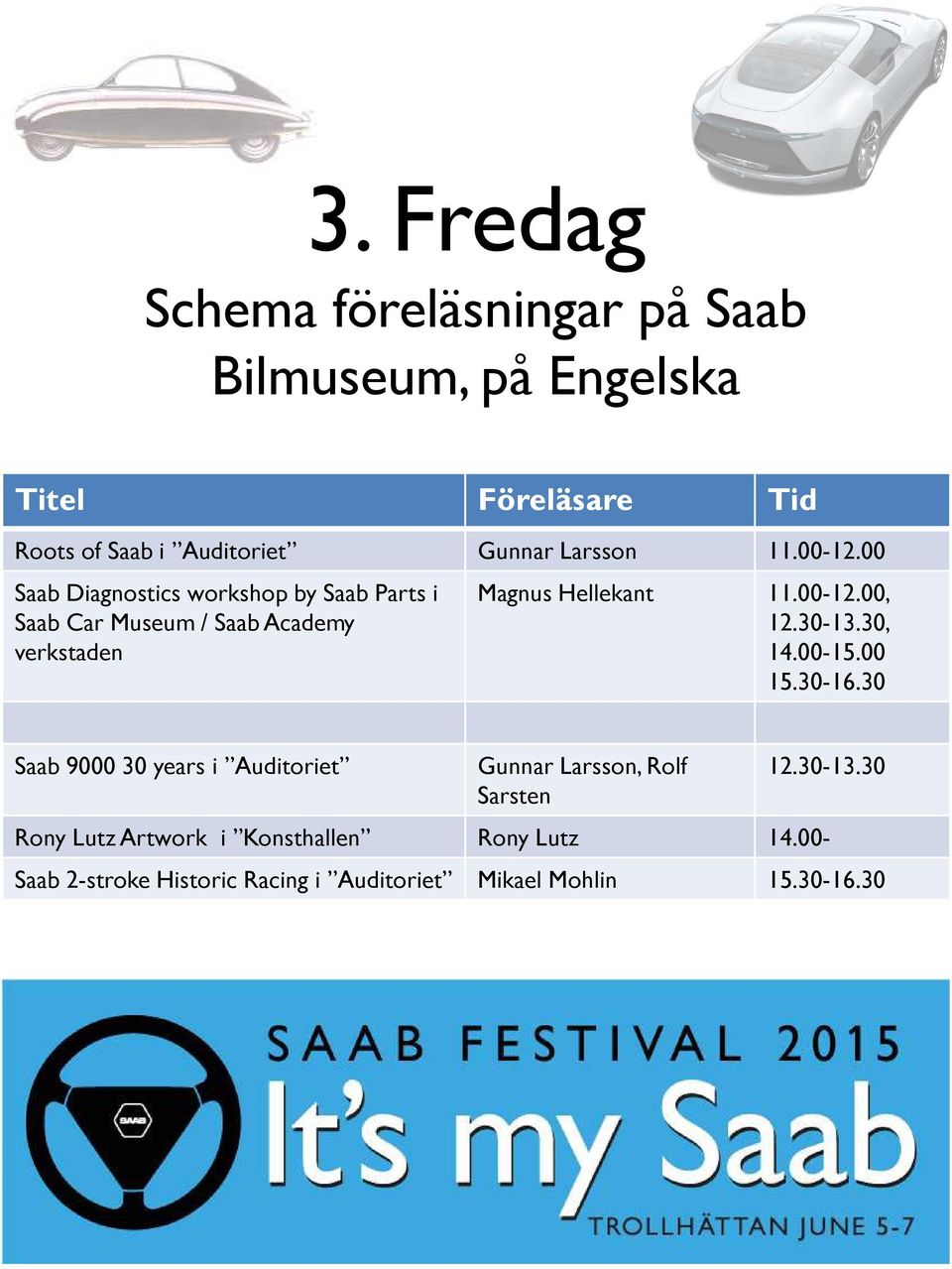 00 Saab Diagnostics workshop by Saab Parts i Saab Car Museum / Saab Academy verkstaden Magnus Hellekant 11.00-12.00, 12.