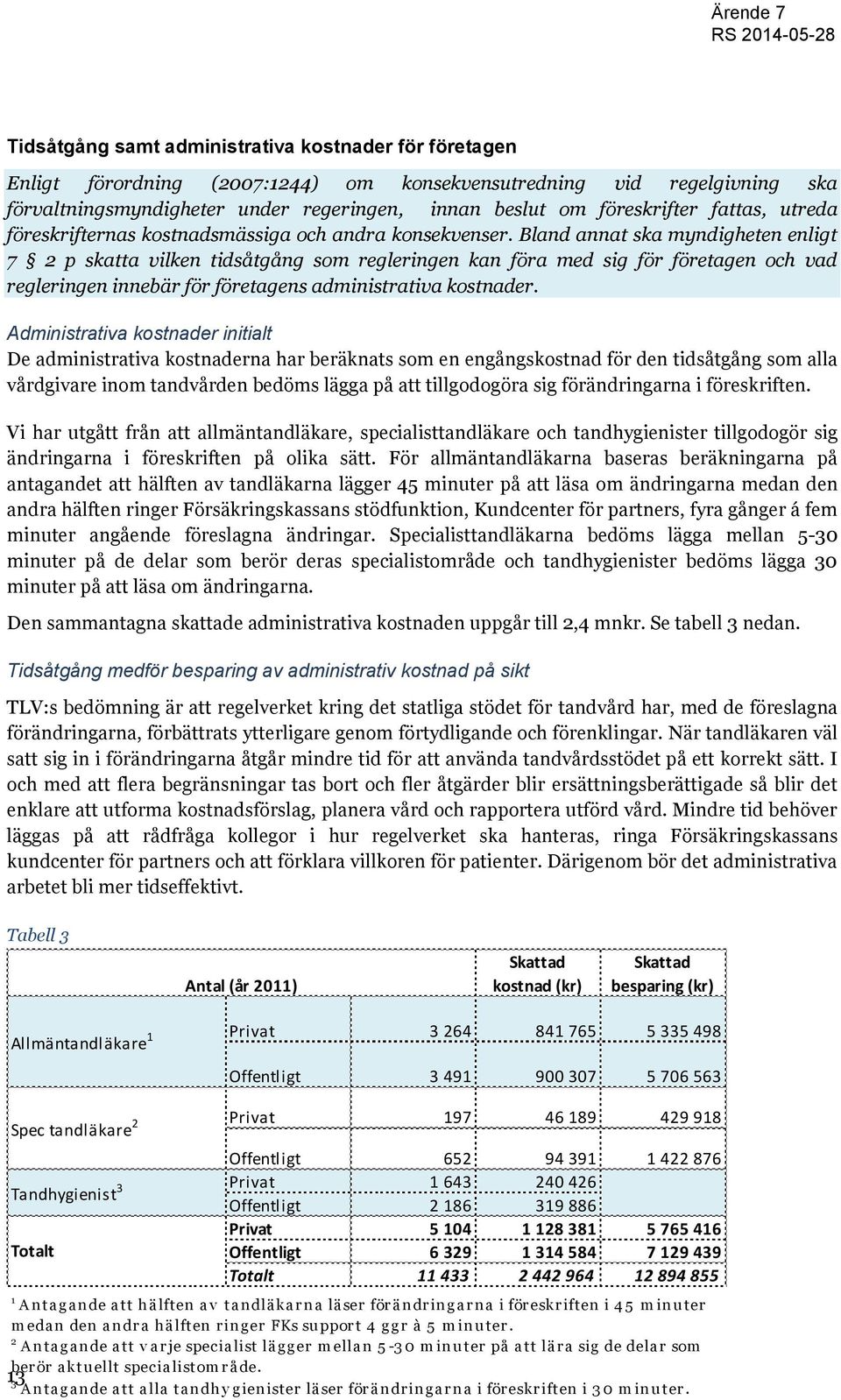 Bland annat ska myndigheten enligt 7 2 p skatta vilken tidsåtgång som regleringen kan föra med sig för företagen och vad regleringen innebär för företagens administrativa kostnader.