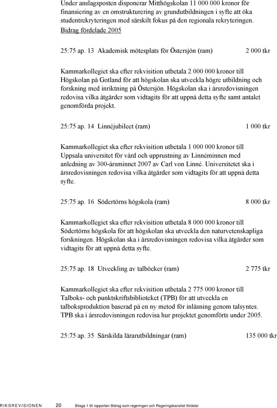 13 Akademisk mötesplats för Östersjön (ram) 2 000 tkr Kammarkollegiet ska efter rekvisition utbetala 2 000 000 kronor till Högskolan på Gotland för att högskolan ska utveckla högre utbildning och