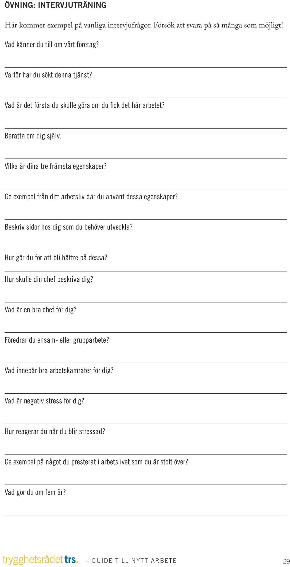 Beskriv sidor hos dig som du behöver utveckla? Hur gör du för att bli bättre på dessa? Hur skulle din chef beskriva dig? Vad är en bra chef för dig? Föredrar du ensam- eller grupparbete?