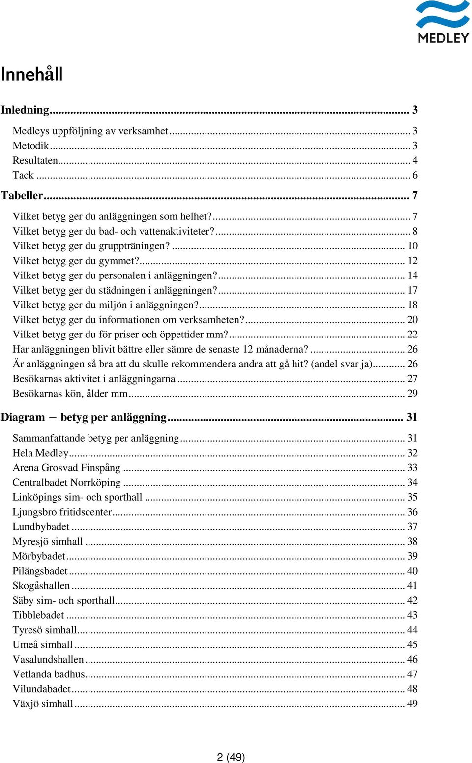 ... 14 Vilket betyg ger du städningen i anläggningen?... 17 Vilket betyg ger du miljön i anläggningen?... 18 Vilket betyg ger du informationen om verksamheten?