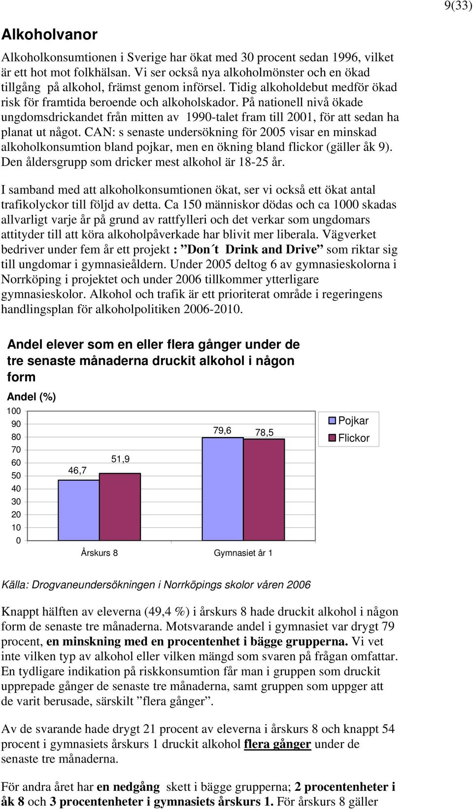 På nationell nivå ökade ungdomsdrickandet från mitten av 199-talet fram till 21, för att sedan ha planat ut något.