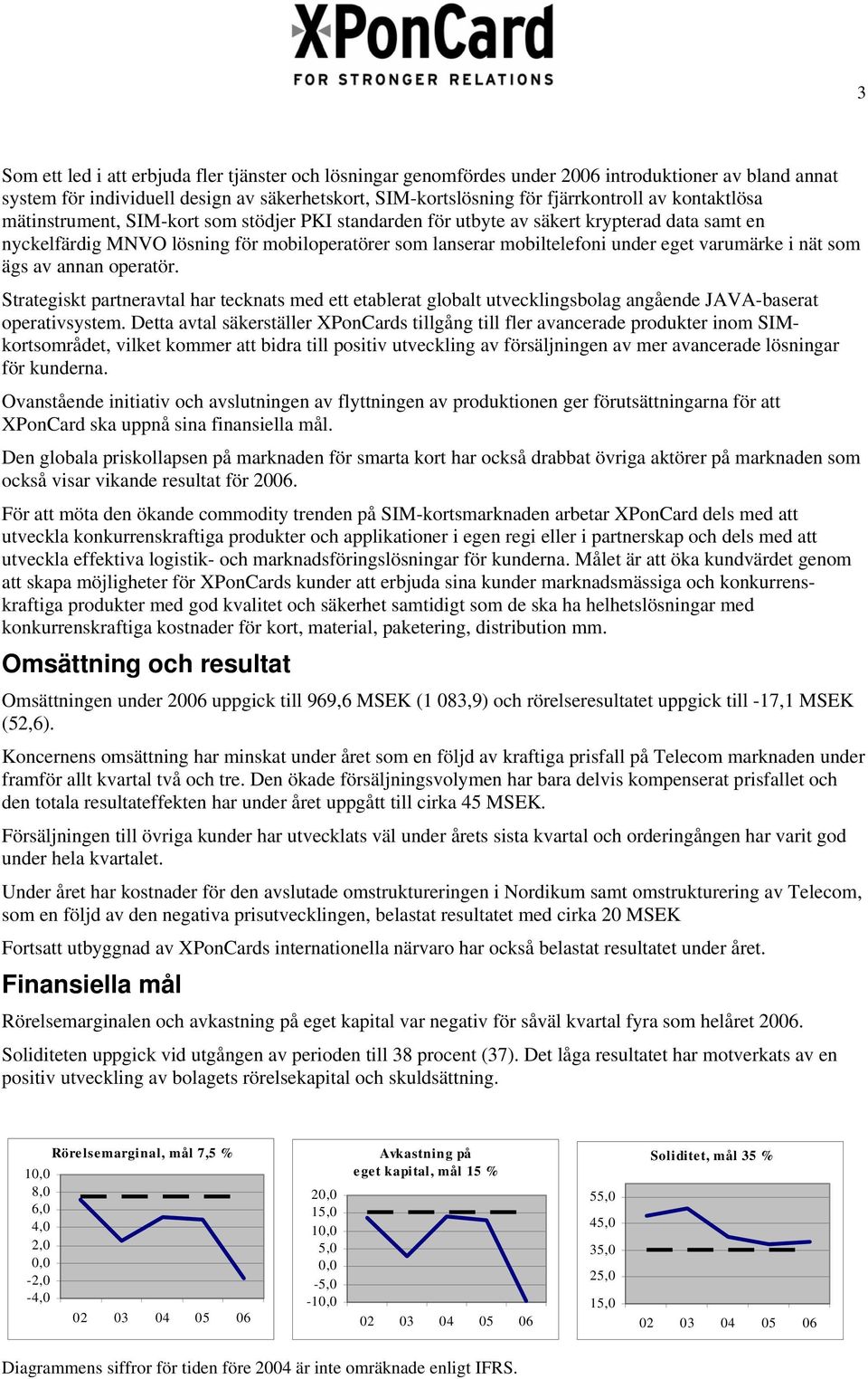 varumärke i nät som ägs av annan operatör. Strategiskt partneravtal har tecknats med ett etablerat globalt utvecklingsbolag angående JAVA-baserat operativsystem.