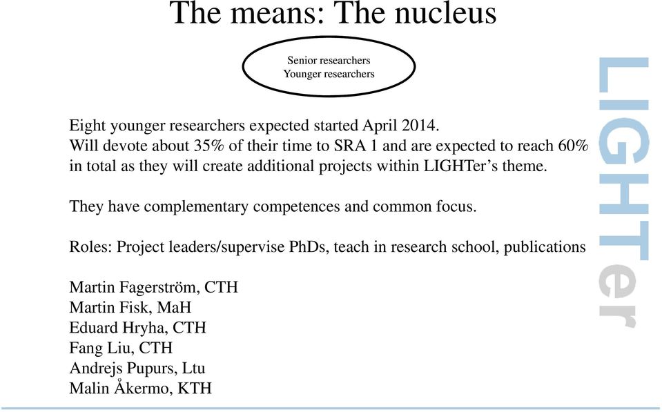 within LIGHTer s theme. They have complementary competences and common focus.