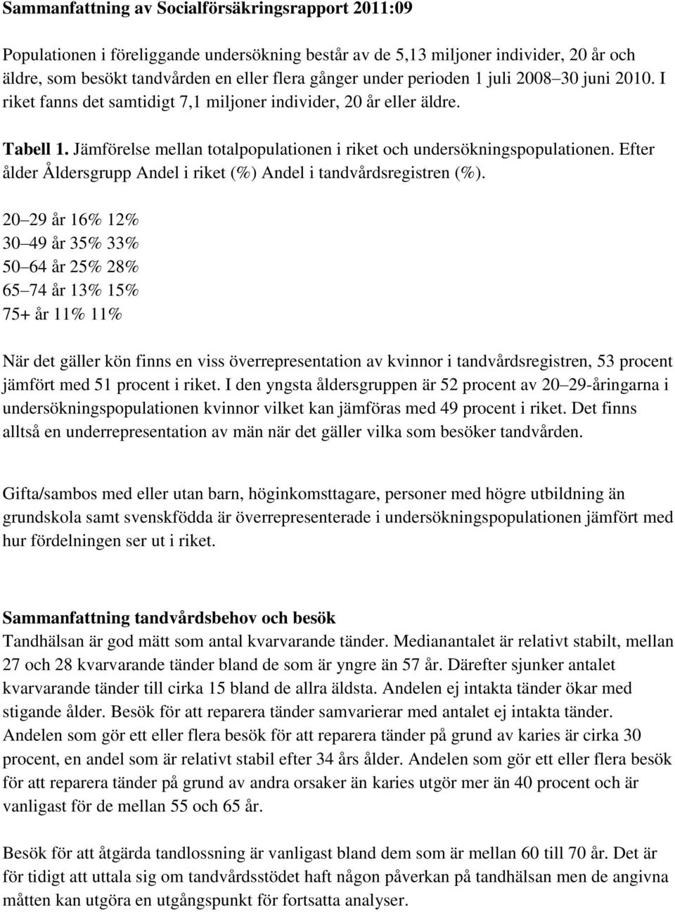 Efter ålder Åldersgrupp Andel i riket (%) Andel i tandvårdsregistren (%).
