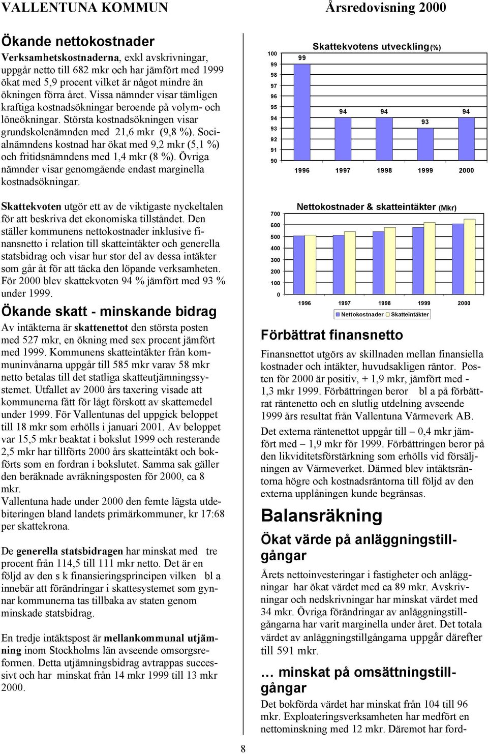 Socialnämndens kostnad har ökat med 9,2 mkr (5,1 %) och fritidsnämndens med 1,4 mkr (8 %). Övriga nämnder visar genomgående endast marginella kostnadsökningar.