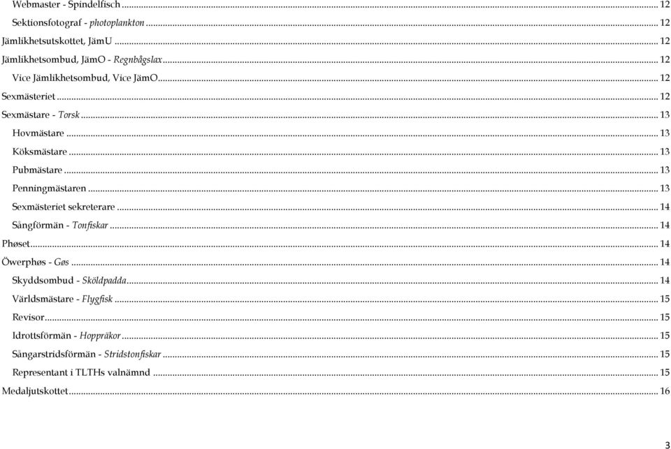 .. 13 Penningmästaren... 13 Sexmästeriet sekreterare... 14 Sångförmän - Tonfiskar... 14 Phøset... 14 Öwerphøs - Gøs... 14 Skyddsombud - Sköldpadda.