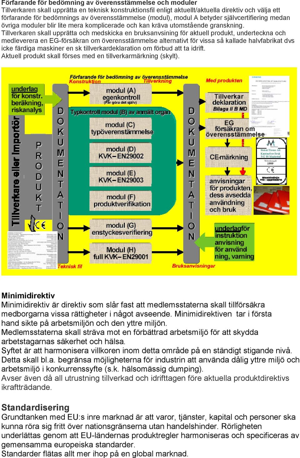 Tillverkaren skall upprätta och medskicka en bruksanvsining för aktuell produkt, underteckna och medleverera en EG-försäkran om överensstämmelse alternativt för vissa så kallade halvfabrikat dvs icke