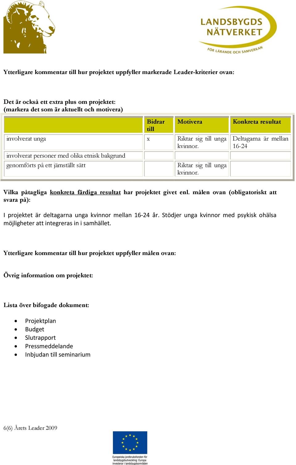 Konkreta resultat Deltagarna är mellan 16-24 Vilka påtagliga konkreta färdiga resultat har projektet givet enl.