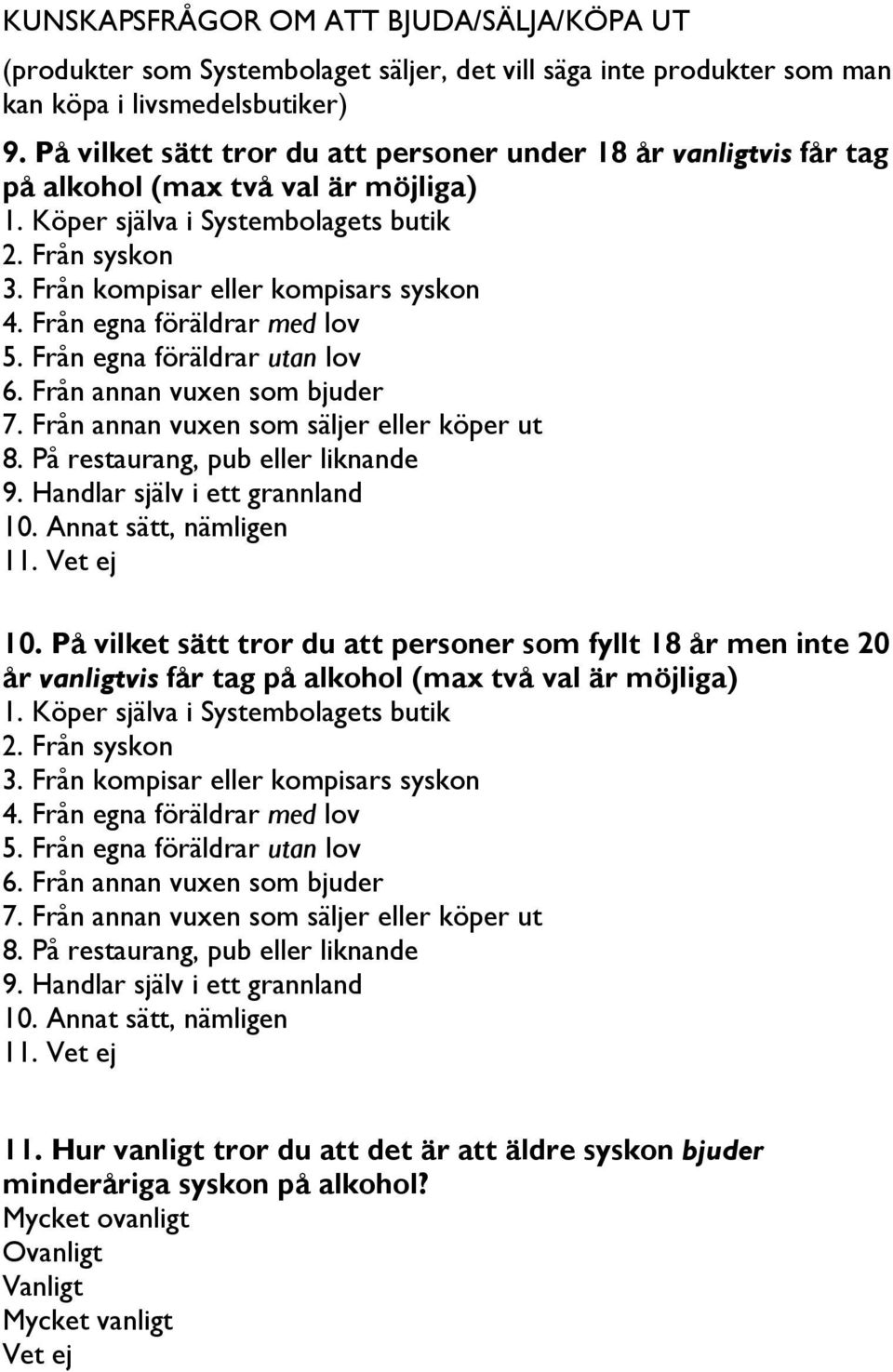 Från annan vuxen som säljer eller köper ut 9. Handlar själv i ett grannland 10.