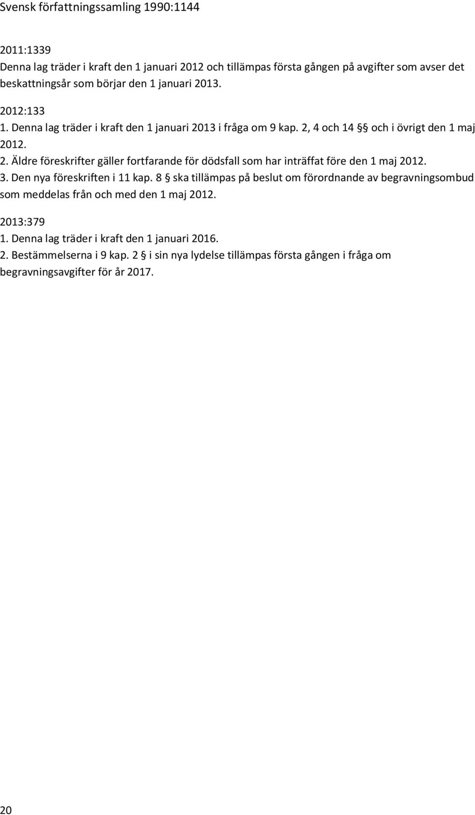 3. Den nya föreskriften i 11 kap. 8 ska tillämpas på beslut om förordnande av begravningsombud som meddelas från och med den 1 maj 2012. 2013:379 1.