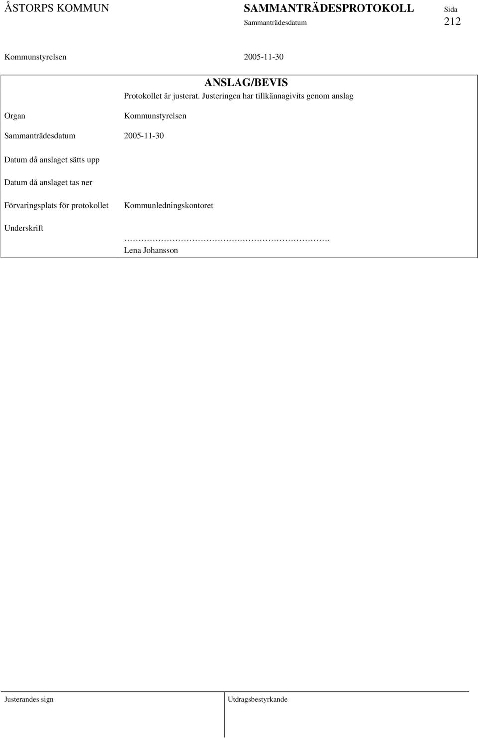 Sammanträdesdatum 2005-11-30 Datum då anslaget sätts upp Datum då