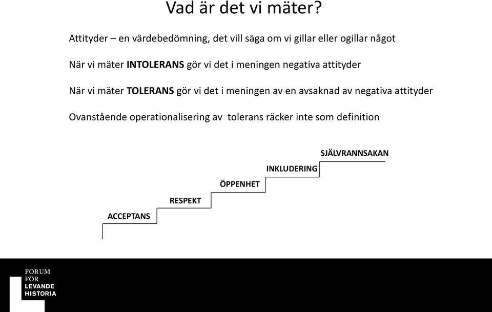 INTOLERANS gör vi det i meningen negativa attityder När vi mäter TOLERANS gör vi det i