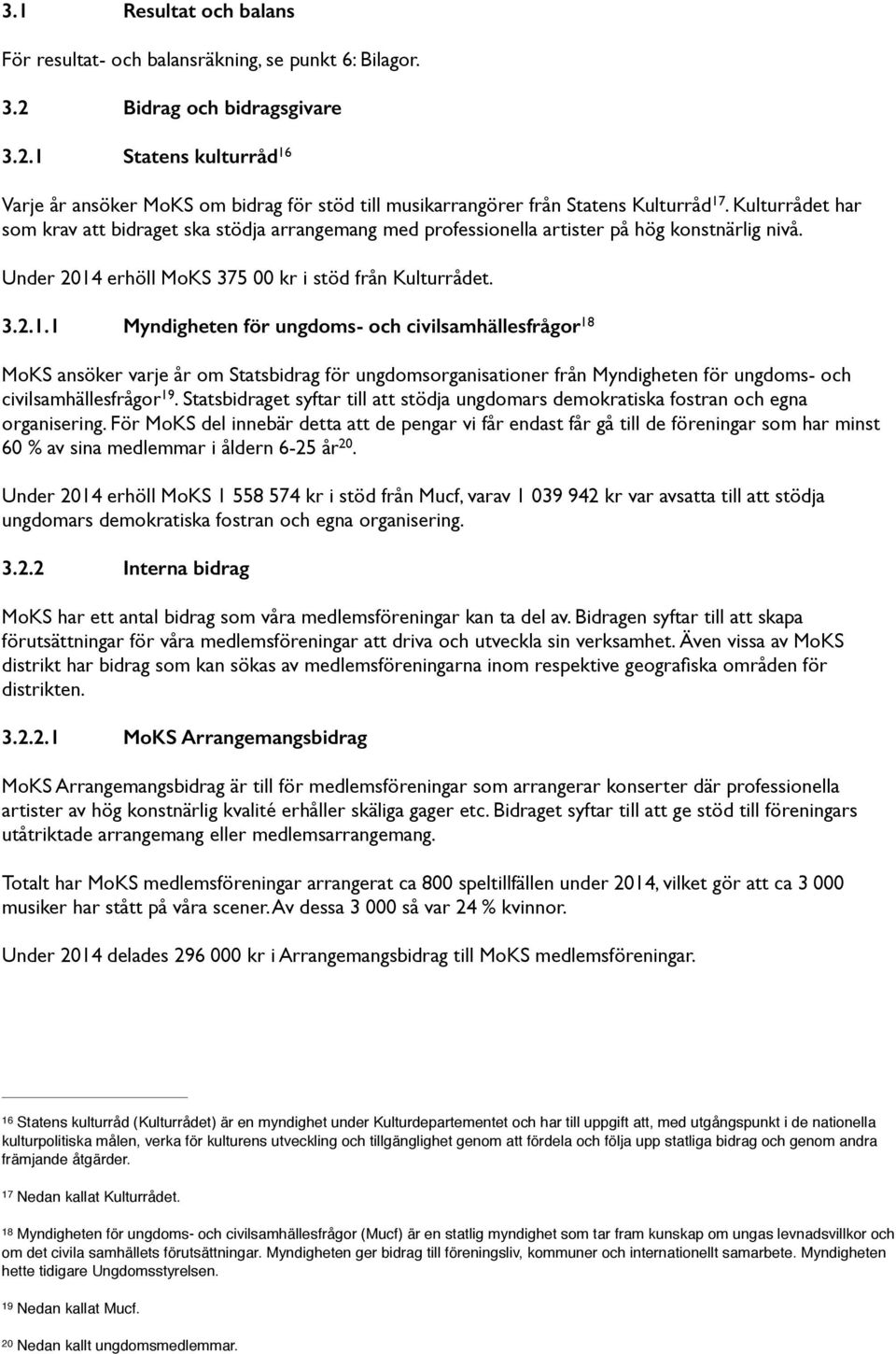 erhöll MoKS 375 00 kr i stöd från Kulturrådet. 3.2.1.