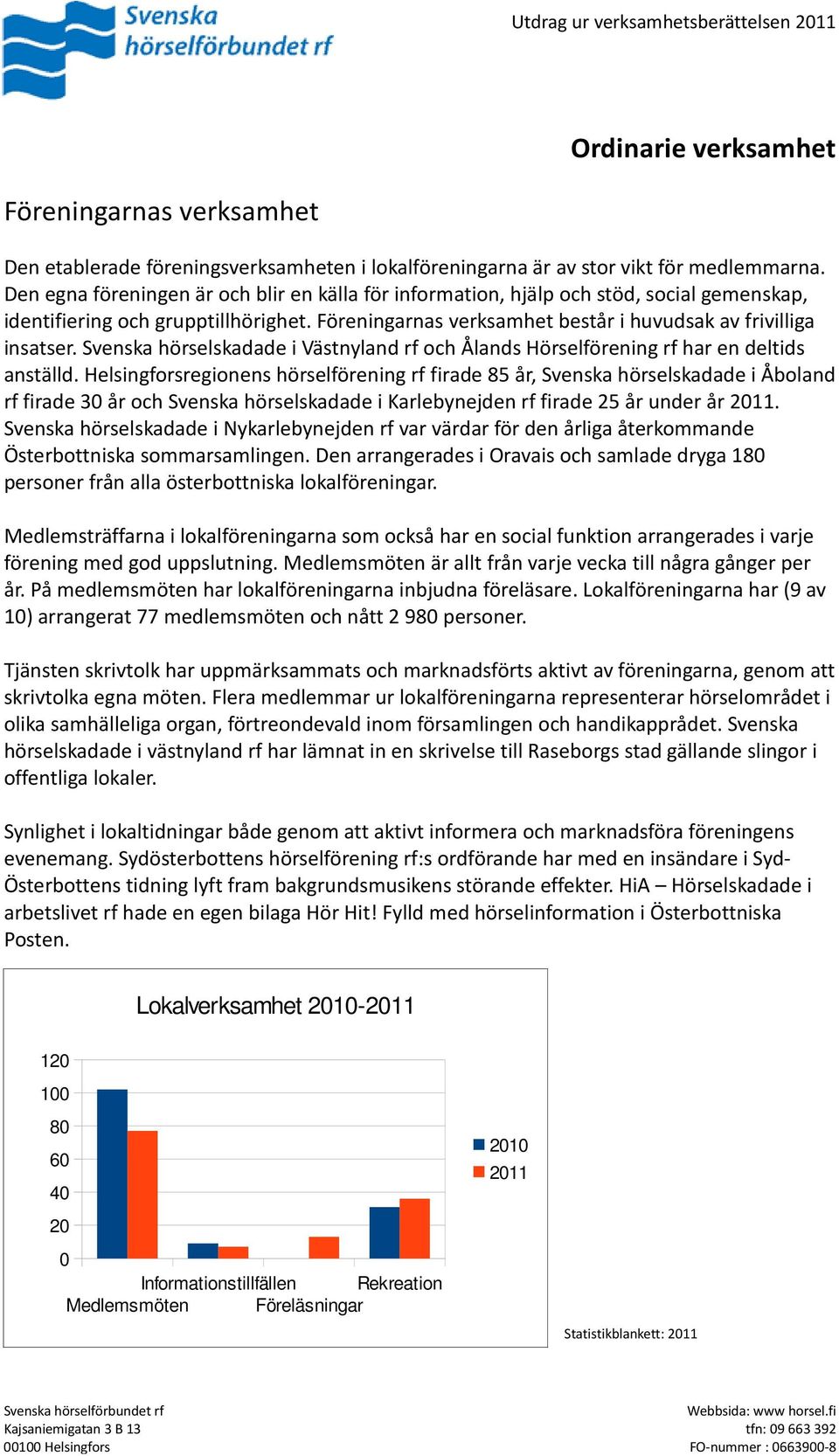 Svenska hörselskadade i Västnyland rf och Ålands Hörselförening rf har en deltids anställd.