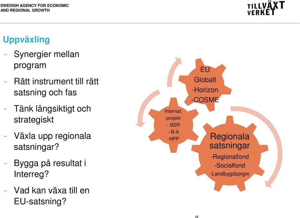 - Bygga på resultat i Interreg? - Vad kan växa till en EU-satsning? Internat.